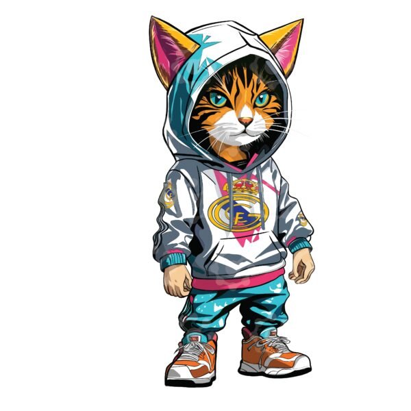 Cool cat in a hoodie with colorful splash background - Image 2