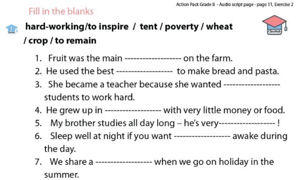Action Pack Grade 8  - Audio script page - page 11, Exercise 2