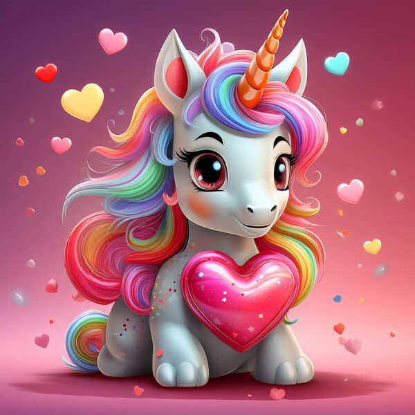3D Valentine’s Unicorn  – Cute, Colorful, and Perfect for Valentine’s Day - Image 3