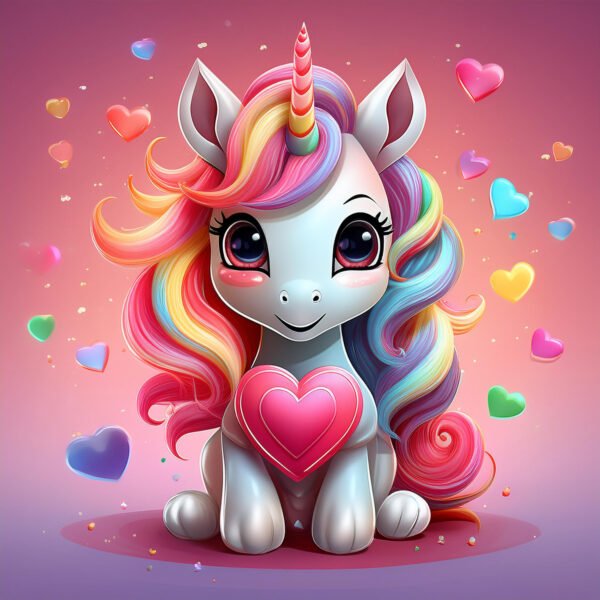 3D Valentine’s Unicorn  – Cute, Colorful, and Perfect for Valentine’s Day - Image 4