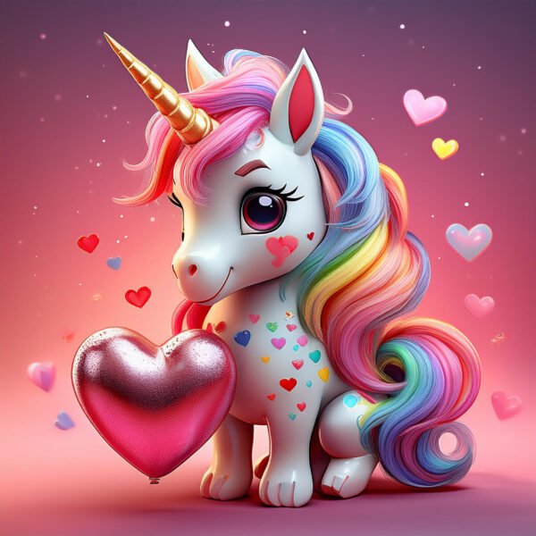 3D Valentine’s Unicorn  – Cute, Colorful, and Perfect for Valentine’s Day