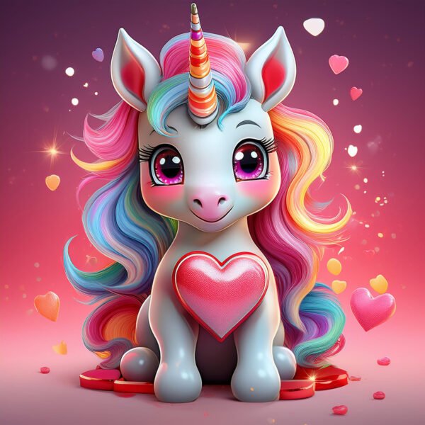 3D Valentine’s Unicorn  – Cute, Colorful, and Perfect for Valentine’s Day - Image 2