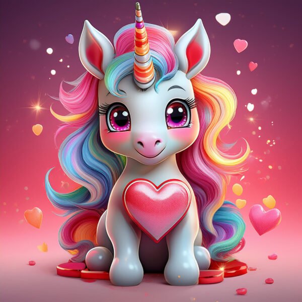 3D Valentine’s Unicorn  – Cute, Colorful, and Perfect for Valentine’s Day - Image 2