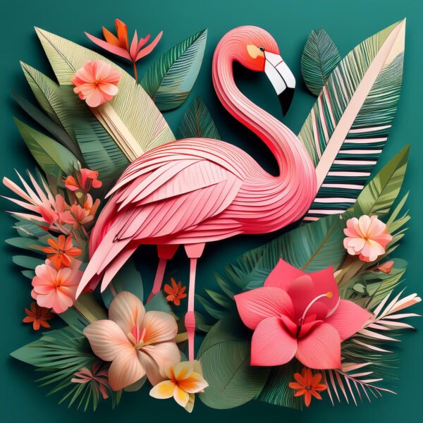 Origami Flamingo with Tropical Blooms - Image 2