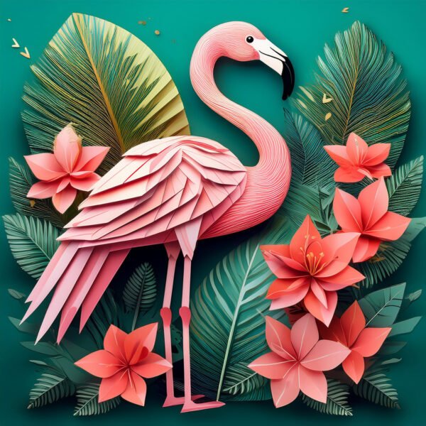 Origami Flamingo with Tropical Blooms - Image 4