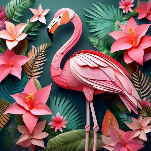 Origami Flamingo with Tropical Blooms - Image 5